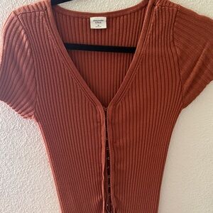 Abercrombie & Fitch Terracotta Ribbed Knit Top